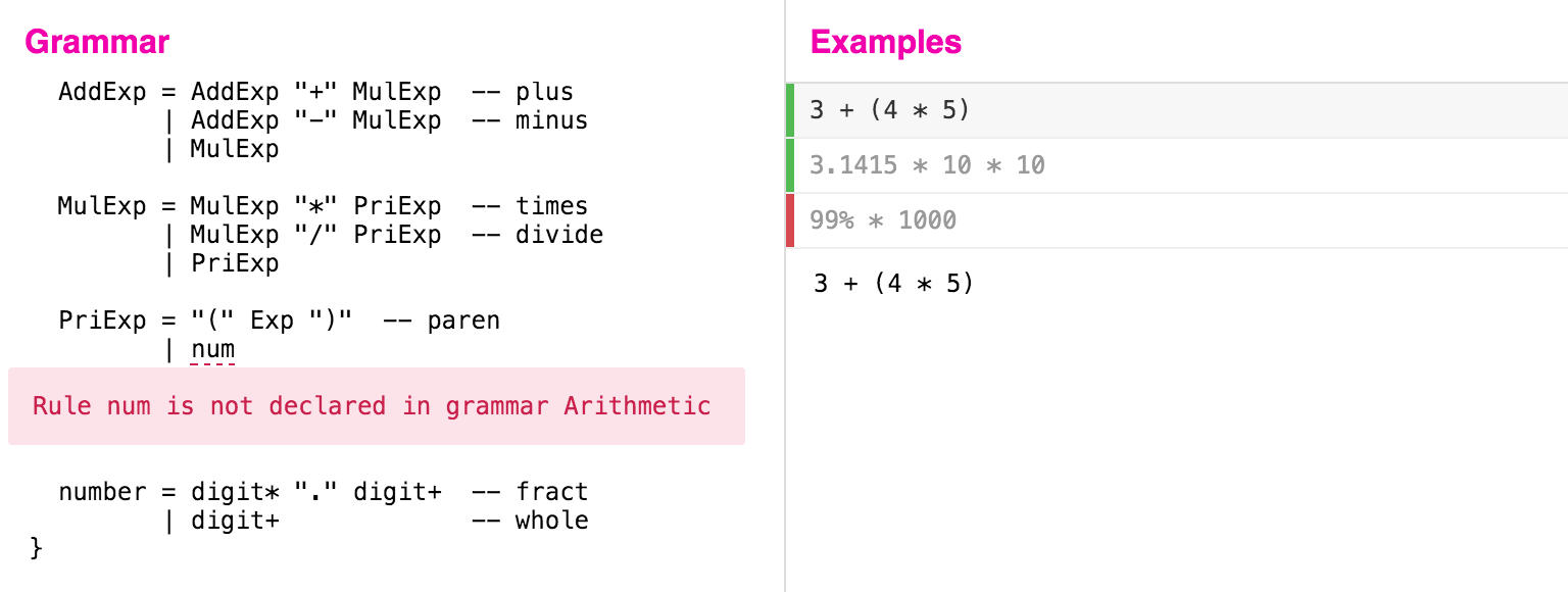 Screenshot of error in input editor